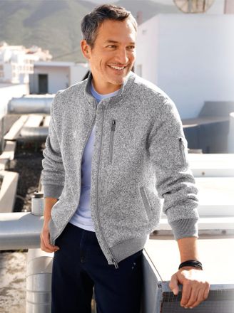 Marco Donati Fleecejacke MARCO DONATI, Herren, Gr. 44/46, grau (hellgrau, meliert), 100% Polyester, meliert, Jacken Fleecejacke