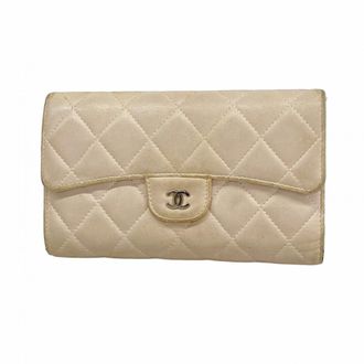 Chanel Pink Leather Long Wallet (Tri-Fold) (Pre-Owned)