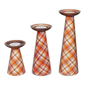 Mela Artisans Plaid Pillar Candleholder Set - Ochre at Nordstrom