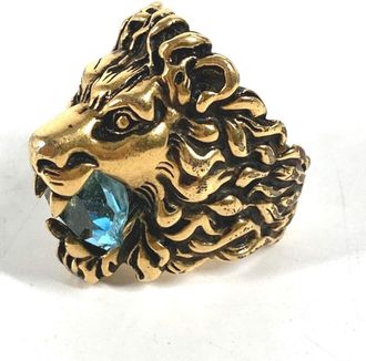Gucci Gold Light Blue Metal Band Ring (Pre-Owned)