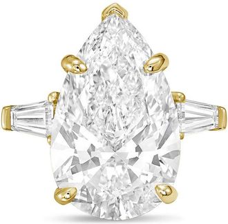 Diana M. Jewels 18kt yellow gold 15ct lab grown pear diamond ring with baguettes on the sides