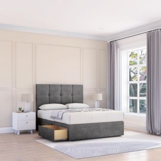 Sloomy Jasmine Plush Bed Set With 2 Drawers, Mattress & 26 Headboard in Dark Grey | Size: Single