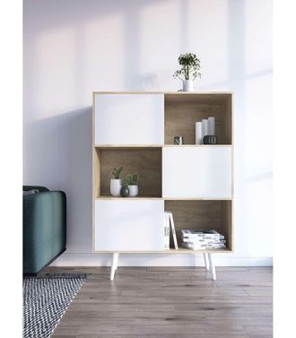 HERDASA Aparador 3 Puertas Modelo-881 Acabado Roble/blanco, 131cm(alto) 101cm(ancho) 30cm(fondo)