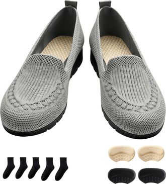 Generic Womens Orthopedic Knit Comfort Loafers-Slip-Resistant Walking Shoes with Arch Support (Gray,11.5)