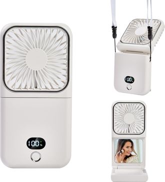 OEM Mini Ventilador Port&aacute;til 6 En 1: Bater&iacute;a Externa, Espejo De Maquillaje, Soporte Para Tel&eacute;fono, Ventilador De Bolsillo, Ventilador Personal Recargable 