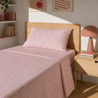 KASANOVA Completo letto singolo righe fiocchi corallo