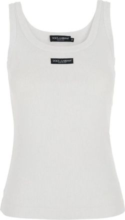Dolce & Gabbana Ribbed Tanktop met Logodetail - Dames - Tops zonder mouwen - Wit - L - Katoen - Tops