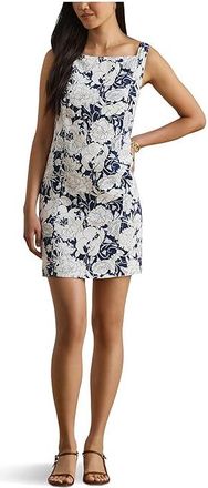 Lauren Ralph Lauren Floral Linen Sleeveless Dress Womens Dress White/Navy : 10