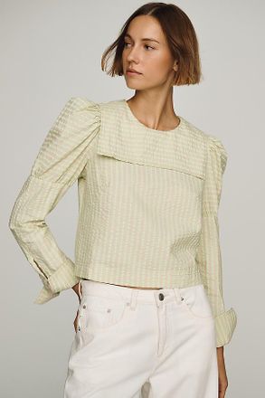 Maeve Puff-Sleeve Seersucker Blouse