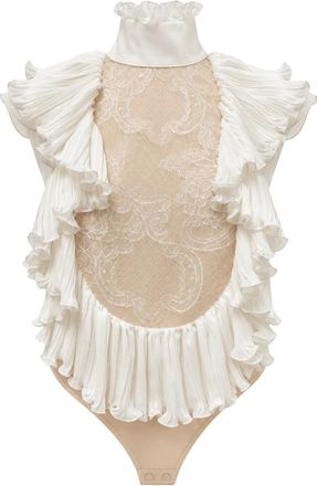Elisabetta Franchi Body de Georgette y Encaje - Tops - Mujer - Blanco - XL