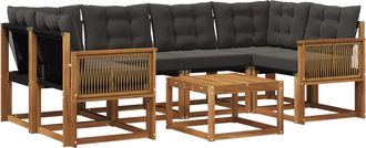 vidaXL Conjunto De Sof&aacute;s De Exterior 7 Uds. Natural Y Negro Vidaxl