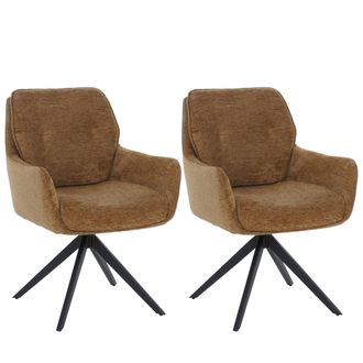 Hhg [non Utilizzato] Set 2x Sedie Poltroncine Con Seduta Girevole Hhg-710 Riposizionamento Automatico Seduta Metallo Ciniglia, Giallo Senape