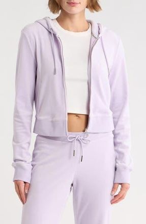 Juicy Couture Bling Crop Recycled Polyester Blend Velour Hoodie in Orchid Petal at Nordstrom Rack, Size X-Small
