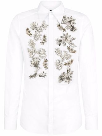 Dolce & Gabbana Martini-fit crystal-embellished shirt - men - Cotton - 42 - White