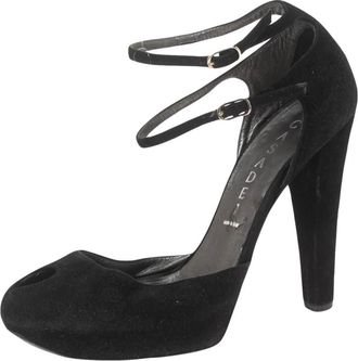 Casadei Black Suede Peep-Toe Ankle Strap Platform Sandals