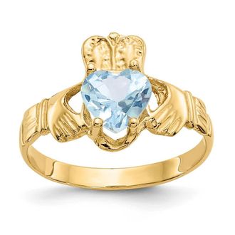 Diamond2Deal 14k Yellow Gold Sky Blue Cubic Zirconia Claddagh Ring