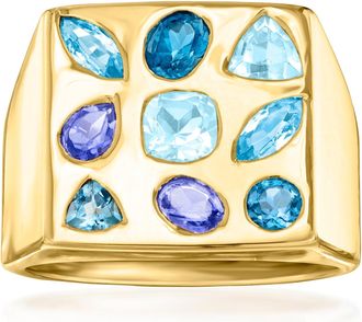 Ross-Simons Multi-Gemstone Square-Top Ring in 18kt Gold Over Sterling