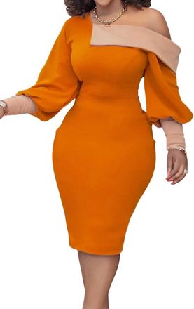 Metamorphosis Nicole Off Shoulder Contrast Color Block Midi Dress In Orange