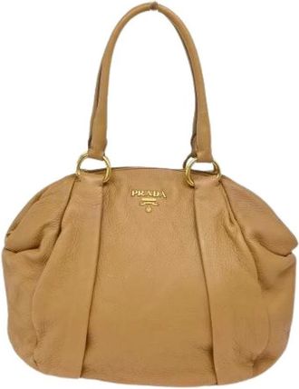 Prada Pre-owned Tote Vitello Daino - Dames - Vintage Handtas - Beige - ONE Size - Leer - Vintage