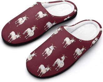 Generic Goat Pattern Mens House Slippers Memory Foam Washable Cotton Slip on Home Shoes