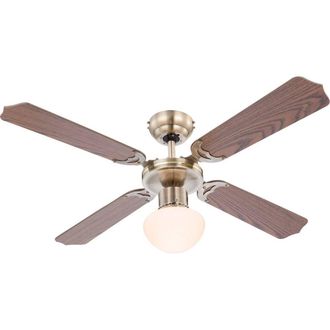 Netlighting Champion 4 Blade Ceiling Fan Old Brass Opal Glass Shade 1x E27 in Bronze