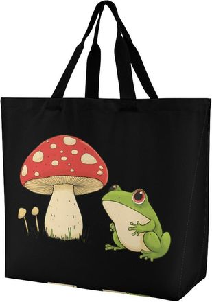 Generic Cute Frog And Mushroom Reusable Shopping Bags Large Capacity Grocery Bag Heavy Duty Tote for Women 40x40x16cm