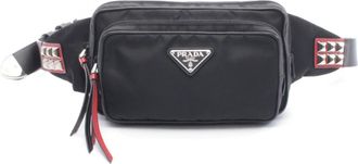 Prada Black Red Color Nylon Leather Fanny Pack Sling Bag (Pre-Owned)