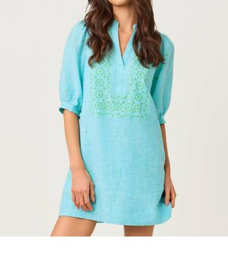 Lilly Pulitzer Mialeigh Elbow Sleeve Linen Dress In Capri Blue X Resort White