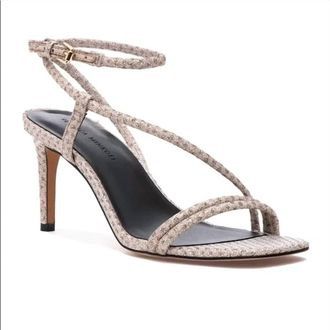 Rebecca Minkoff Womens Nanine Sparkle Mesh Ankle Strap Heels In Metallic Nude Sparkle Mesh