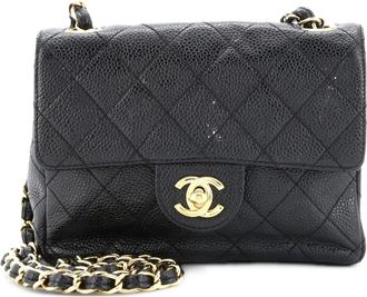 Chanel Square Classic Single Flap Bag Quilted Caviar Mini crossbody bag - Zwart