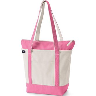 Lands End Zip Top Long Handle Canvas Tote Bag in Natural/fresh Pink at Nordstrom, Size X-Large