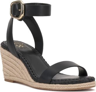 Vince Camuto Fainel Espadrille Ankle Strap Platform Wedge Sandal in Black at Nordstrom, Size 9.5