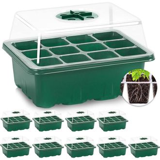 OEM Zaailingpotjes - 12 Gaten - Voor Binnenkas - Transparant Kunststof - Met Ventilatiegaten En Onbreekbaar Deksel - 10 Stuks