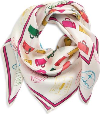 Echo Luggage Silk Square Scarf in White Multi at Nordstrom