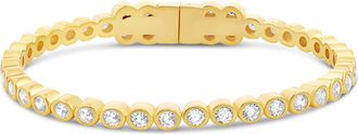 SHYMI Round Stone Bezel Set Open Bangle Bracelet -.925 Sterling Silver, 14K Gold-Plated, Rhodium Plated, Cubic Zirconia Detailing, Easy on /Off, Day to Nigh