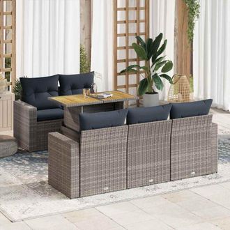vidaXL Set De Muebles De Jard&iacute;n 6 Pzas Y Cojines Rat&aacute;n Sint&eacute;tico Gris Vidaxl