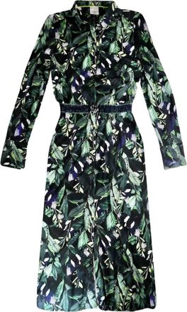 DeSoto Womens Leaf Print Long Shirt Dress In Green/multi