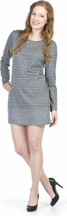 Papillon Textured Linier Print Sweater Dress With Contrast In Grey