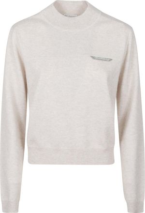 Brunello Cucinelli Grey Logo Mock Collar Sweater