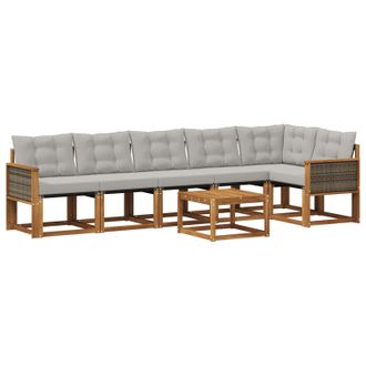 vidaXL Conjunto De Sof&aacute;s De Exterior 7 Pcs Natural Y Gris Claro Vidaxl