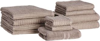 Beliani Conjunto De 11 Toallas Toalla De Ba&ntilde;o Y Alfombrilla De Ba&ntilde;o De Algod&oacute;n Cero Torsi&oacute;n Para Invitados Gris Pardo Areora