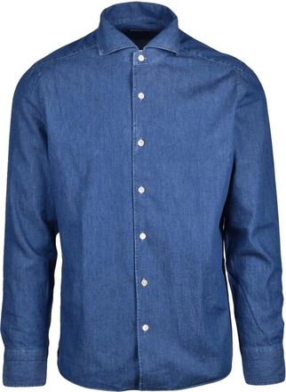 LUIGI BORRELLI NAPOLI Casual Shirt - Heren - Casual Overhemden - Blauw - L - Katoen - Overhemden