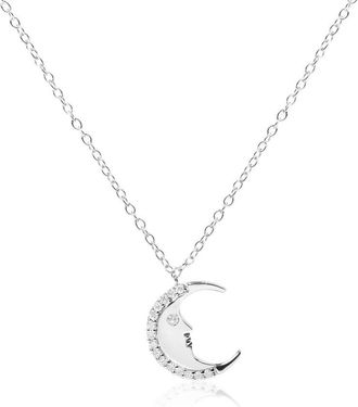 House of Brilliance 925 Sterling Silver 1/10ct Diamond Crescent Man on the Moon Pendant Necklace