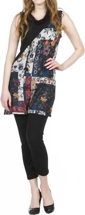 Papillon Sleeveless Cowl Neck Patchwork Sweater Dress In Black