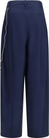 Darkpark Womens Phebe Chain Adorned Wide-Leg Pants Blue Navy Cotton Trousers