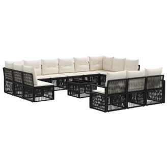 vidaXL Conjunto De Sof&aacute;s De Jard&iacute;n 14 Pcs Negro Rat&aacute;n Sint&eacute;tico Vidaxl
