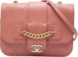 Chanel Pre-owned Front Chain Flap Bag - Dames - Vintage Schoudertas - Roze - ONE Size - Leer - Vintage