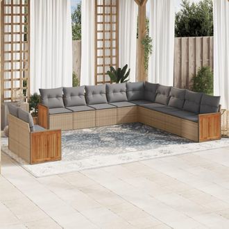 vidaXL Set De Sof&aacute;s De Jard&iacute;n 11pzas Con Cojines Rat&aacute;n Sint&eacute;tico Beige Vidaxl