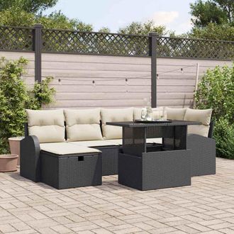 vidaXL Vidaxl - Set Divano Da Giardino Con Cuscino 7 Pcs Nero Poly Rattan
