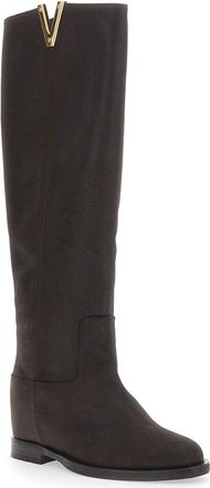 Via Roma 15 Womens Boots Suede Brown With Metallic V